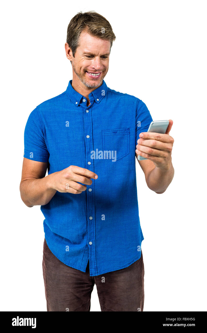 Happy man using mobile phone Stock Photo