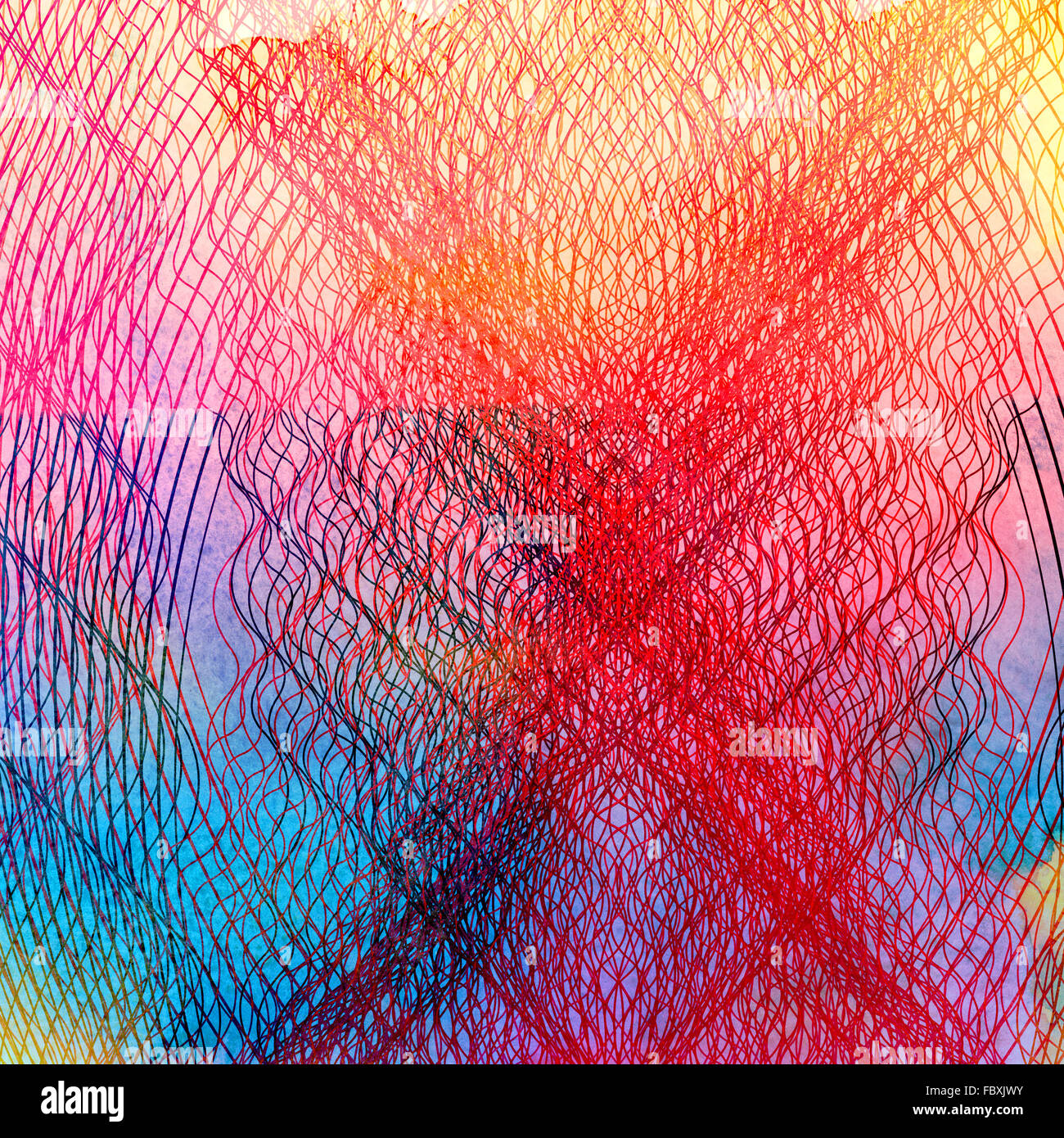 watercolor retro colorful background with waves abstract elements Stock