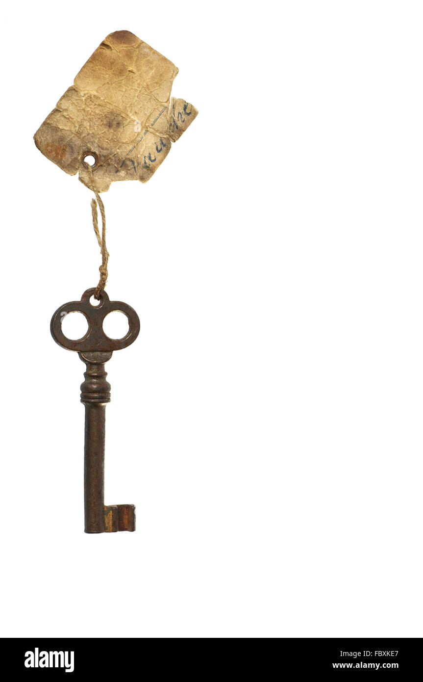 Antique Key with Label Stock Photo