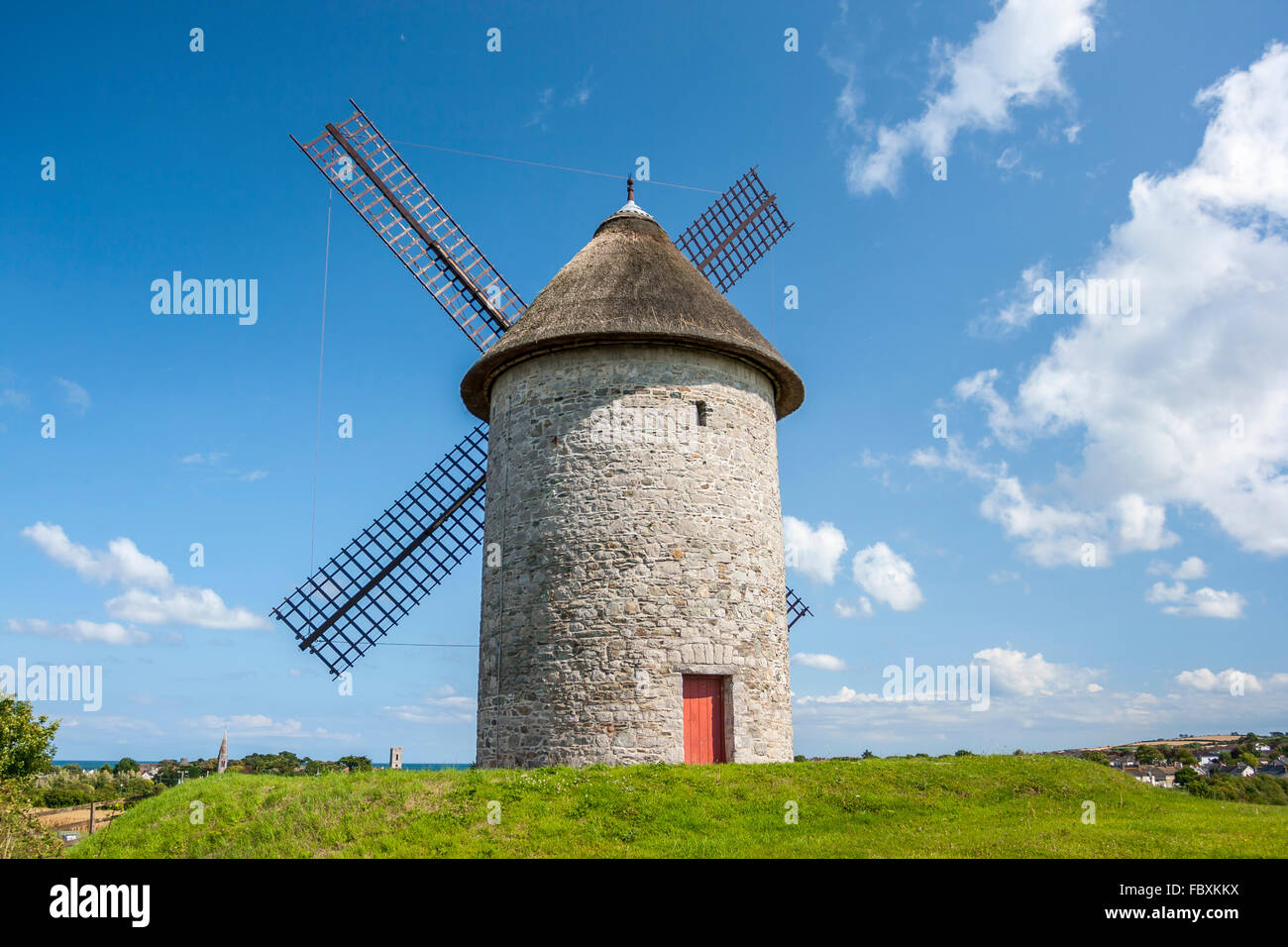 Rural Scene of Skerries Traditional Old Windmill Stock Photo