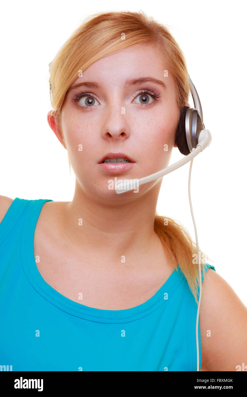Surprised shocked girl with headphones microphone isolated Stock Photo Alamy