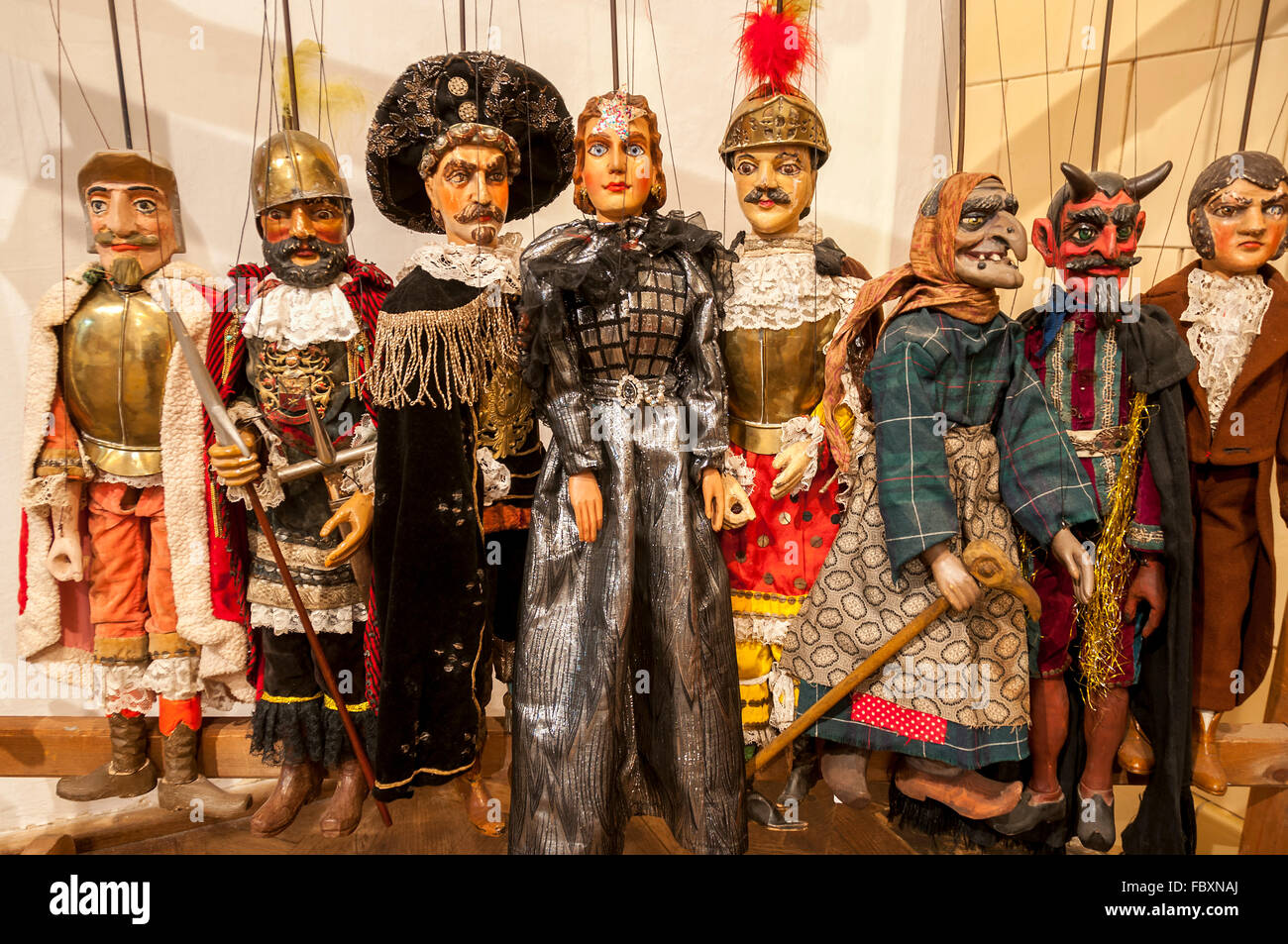 Various marionettes ready for theatrical  children show Stock Photo