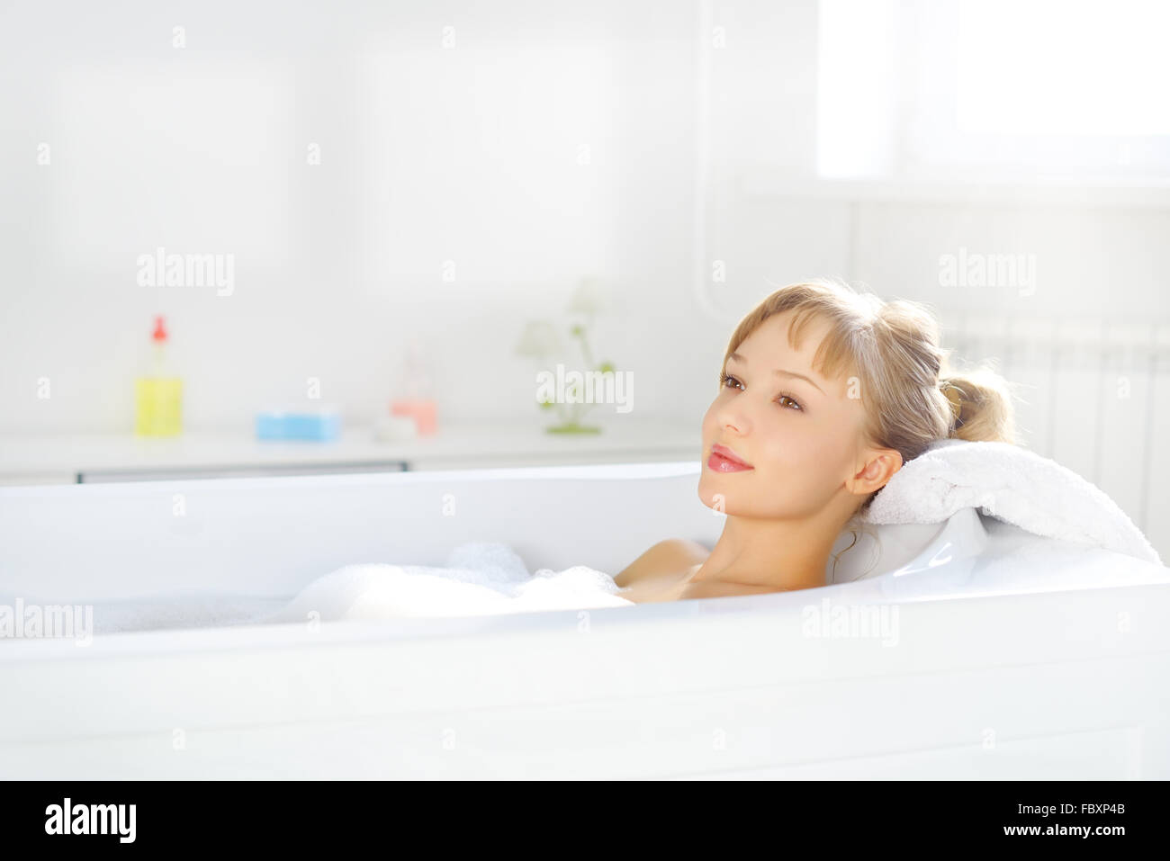 girl relaxing in bathtub Stock Photo Alamy