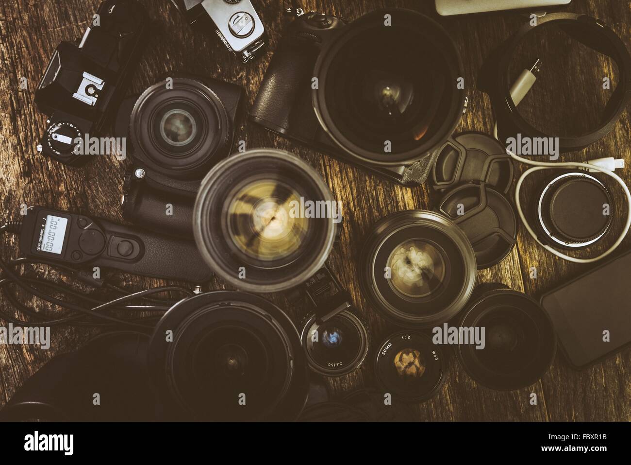 Photographer Equipment. Digital and Analog Photography Lenses and