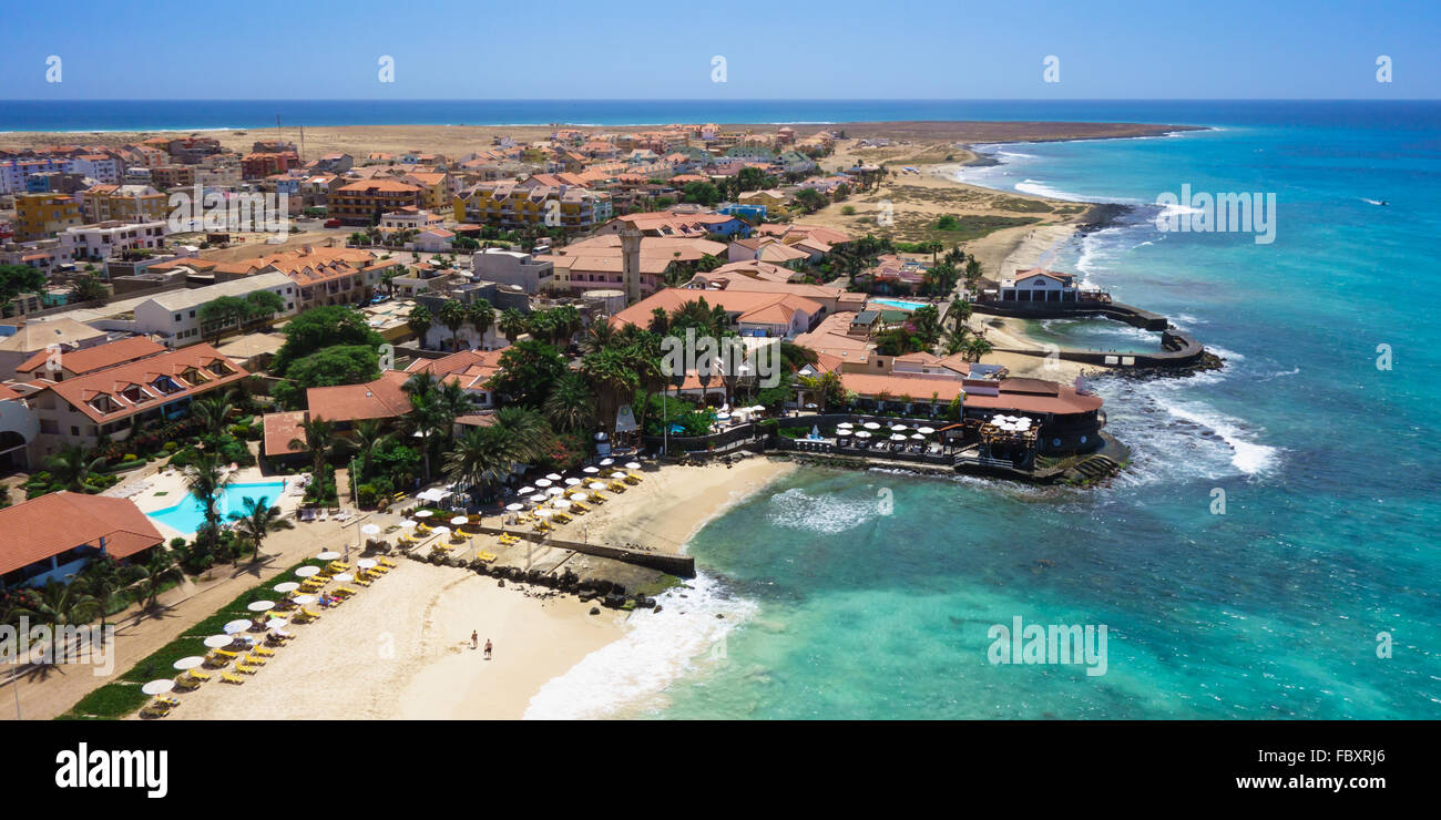 Panoramic Aerial view of Santa Maria beach in Sal Island Cape Verde ...