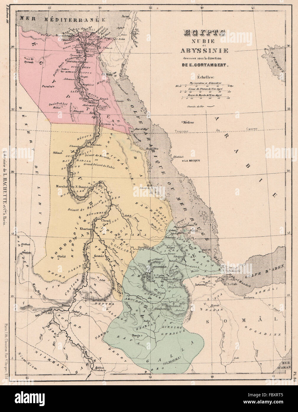 NILE VALLEY & RED SEA. Egypt Nubia and Abyssinia. CORTAMBERT, 1880 antique map Stock Photo