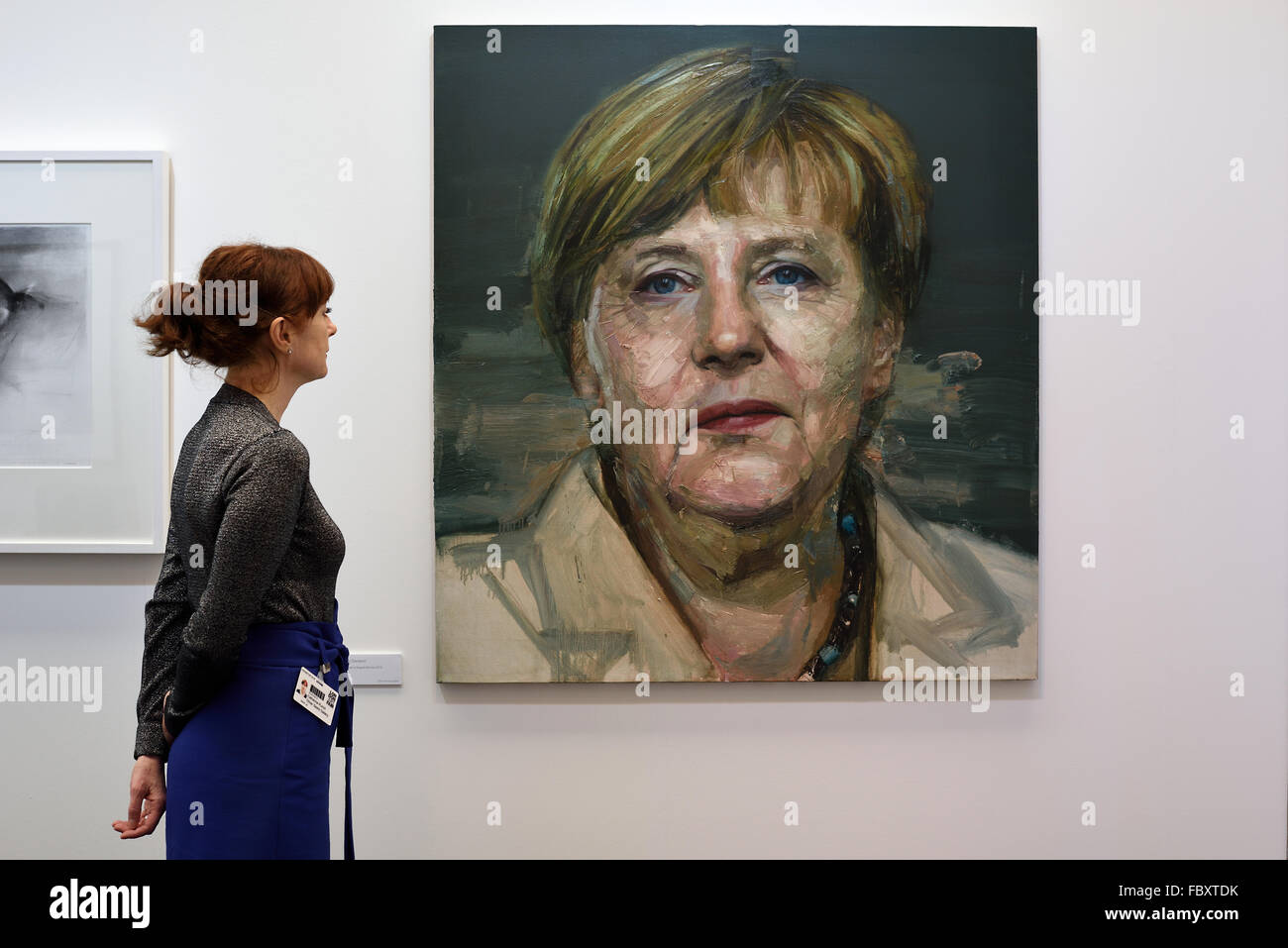 London, UK. 19th Jan, 2016. Painting titled Portrait of Angela Merkel (2015) by artist Colin Davidson Credit:  Raymond Tang/Alamy Live News Stock Photo