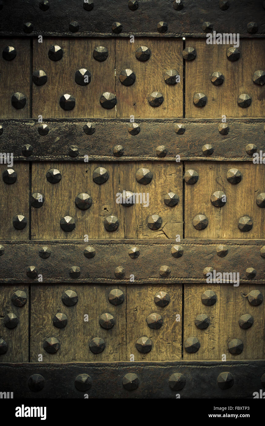 Old wooden background with metal rivets Stock Photo - Alamy