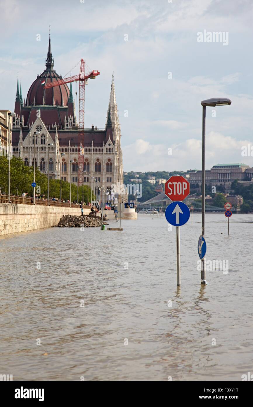 Flooded street in Budapest Stock Photo
