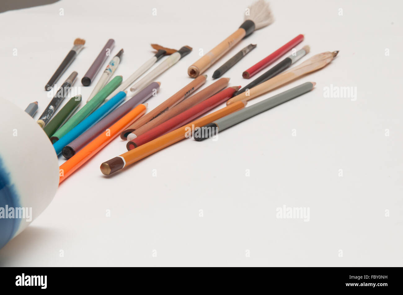 Selection of artists tools on a white background Stock Photo - Alamy