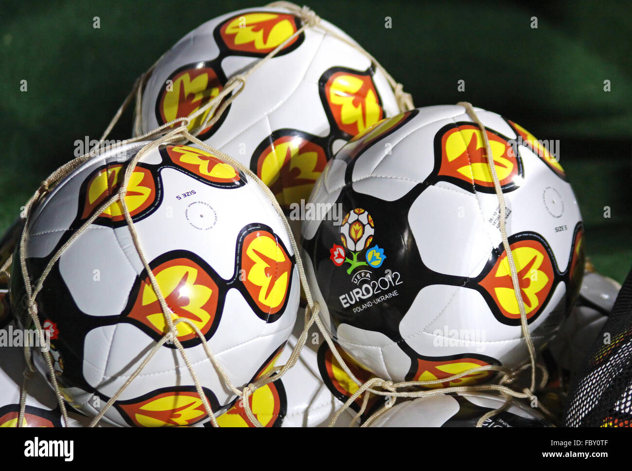 Close-up official UEFA EURO 2012 balls on the grass Stock Photo - Alamy