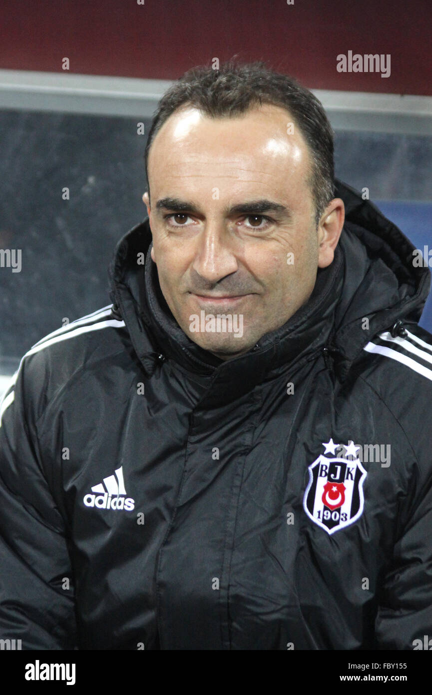Besiktas football team's manager Carlos Carvalhal looks on during UEFA Europa League game against FC Dynamo Kyiv Stock Photo