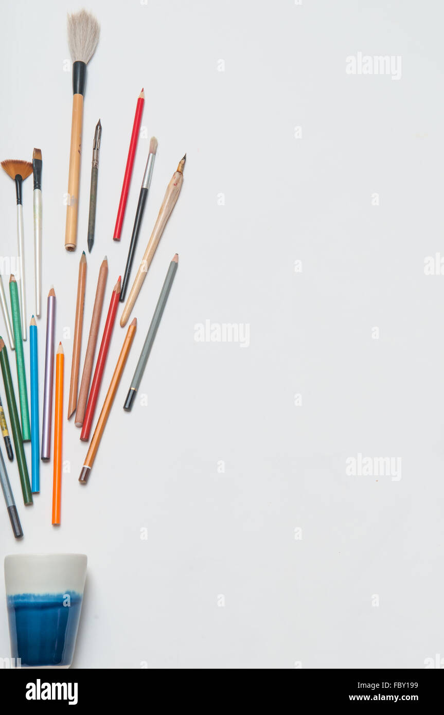 Arrangement of artists tools Stock Photo - Alamy