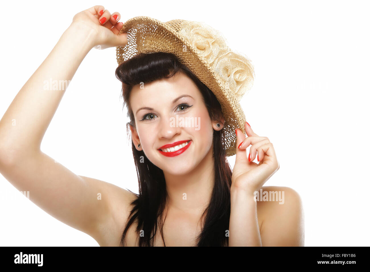 young girl in hat retro styling Stock Photo Alamy