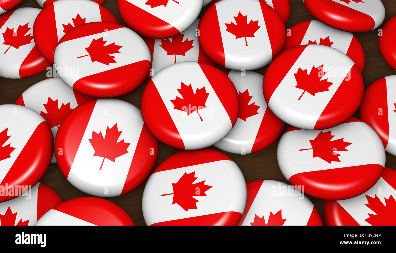 Canada flag on badges background image for Canadian day events, holiday, memorial and celebration. Stock Photo