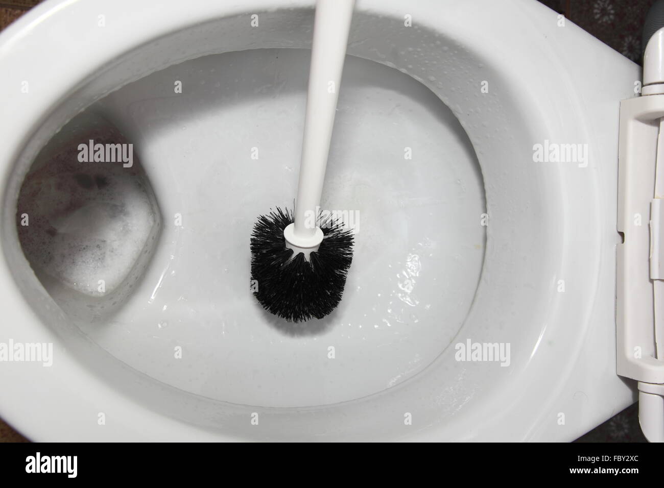 cleaning a toilet bowl with brush Stock Photo Alamy