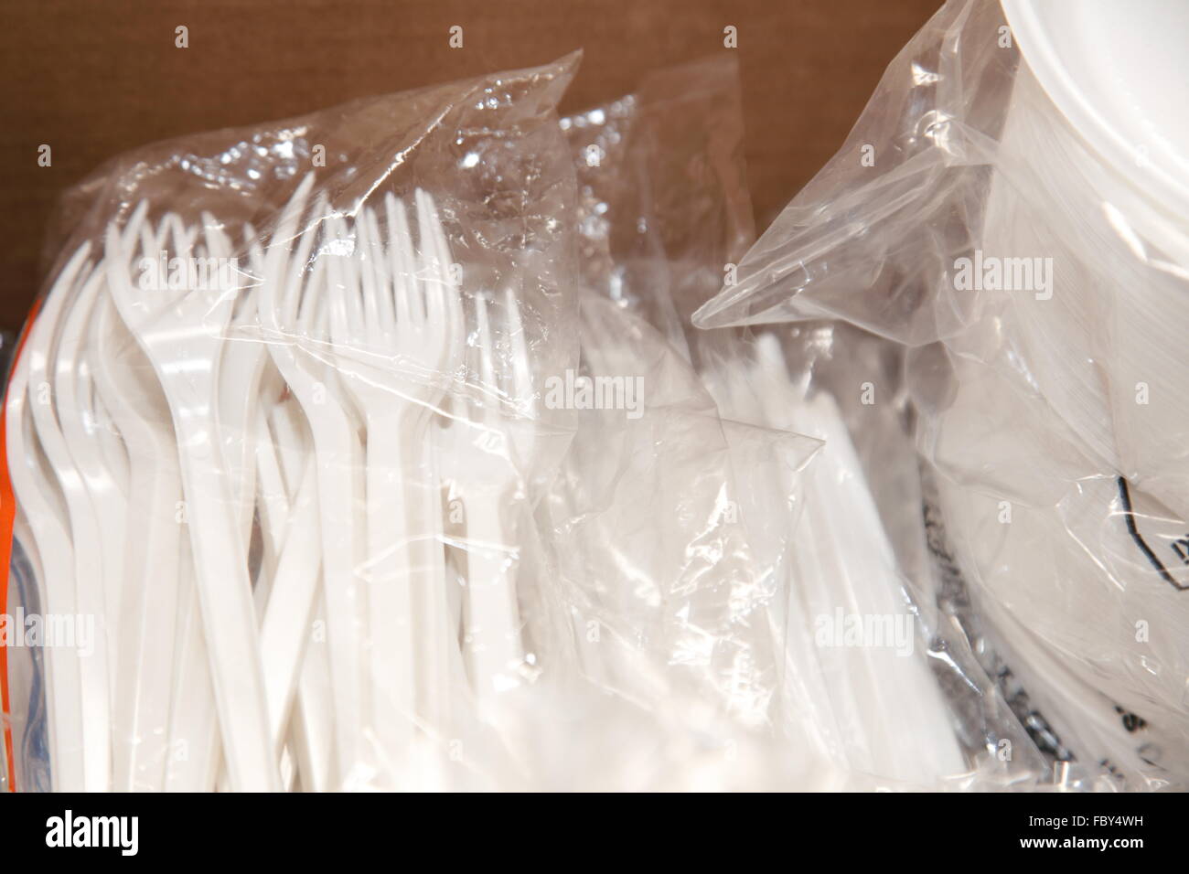 Disposable plastic kitchen utensils Stock Photo Alamy