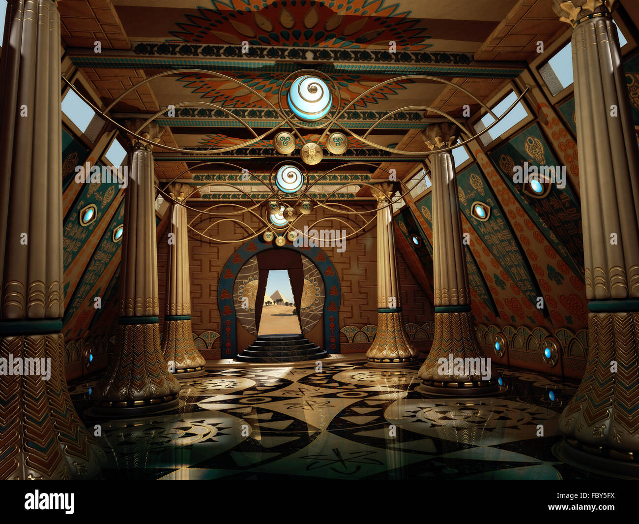 3d computer graphics of a temple interior in fantasy style with pillars ...