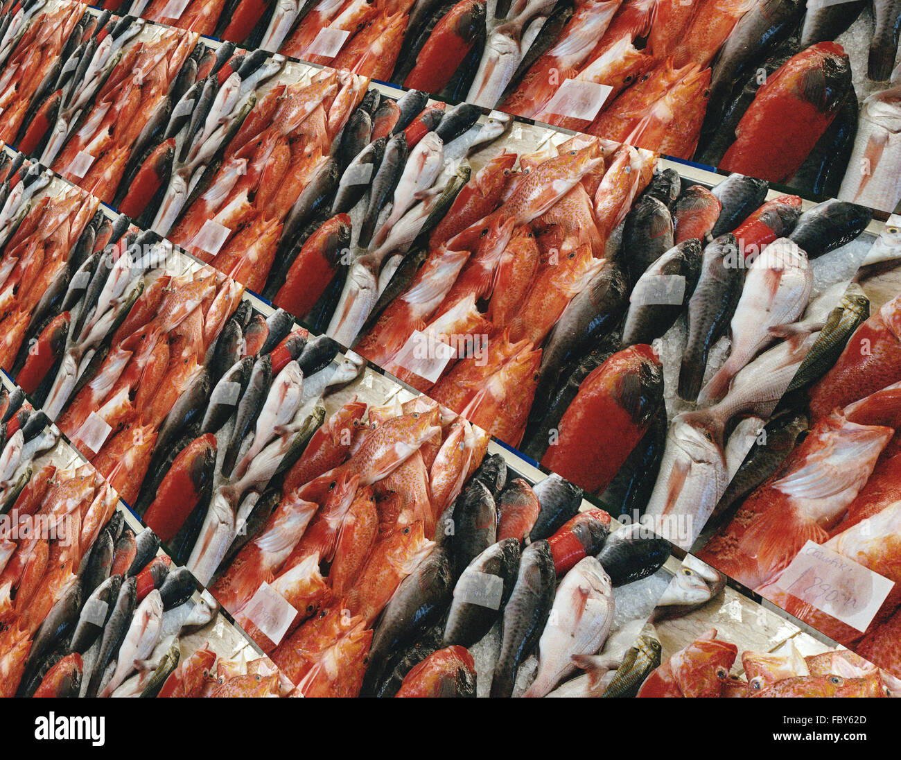 Tiled background - fish in red Stock Photo