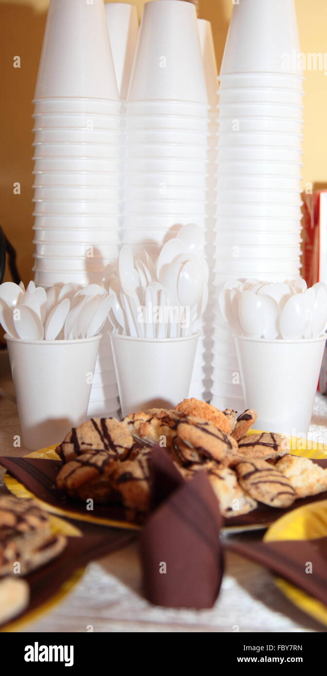 Disposable plastic utensils cups and spoons Stock Photo Alamy