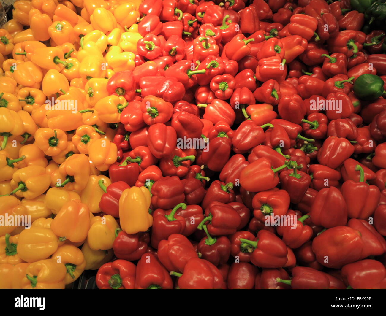 red yellow bell peppers mix paprika in market Stock Photo Alamy
