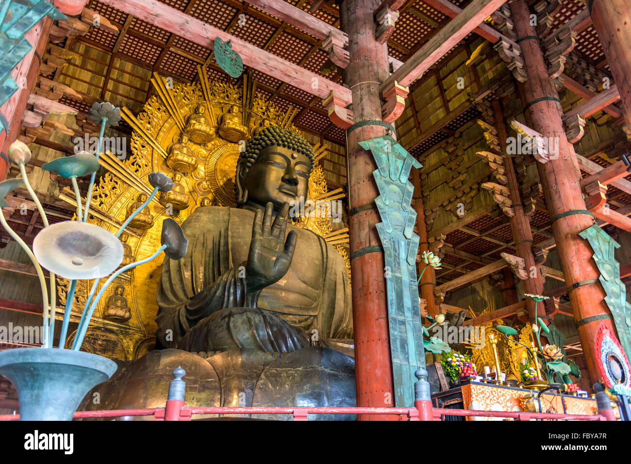 NARA, JAPAN - NOVEMBER 19, 2015: The Todaiji Buddha. It is considered the world's largest bronze statue of the Buddha Vairocana. Stock Photo