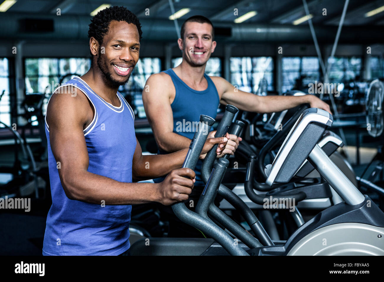 Two men working out together Stock Photo
