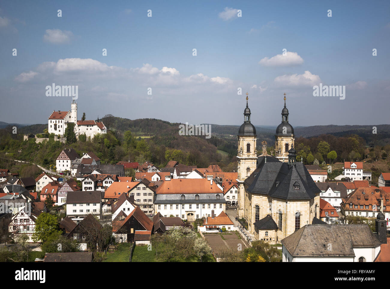 Castle and pilgrimage church Goessweinstein Stock Photo