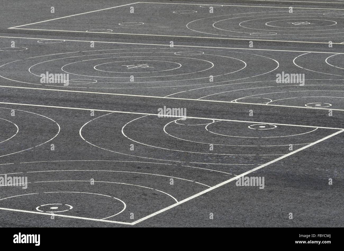 marks of asphalt curling alleys Stock Photo