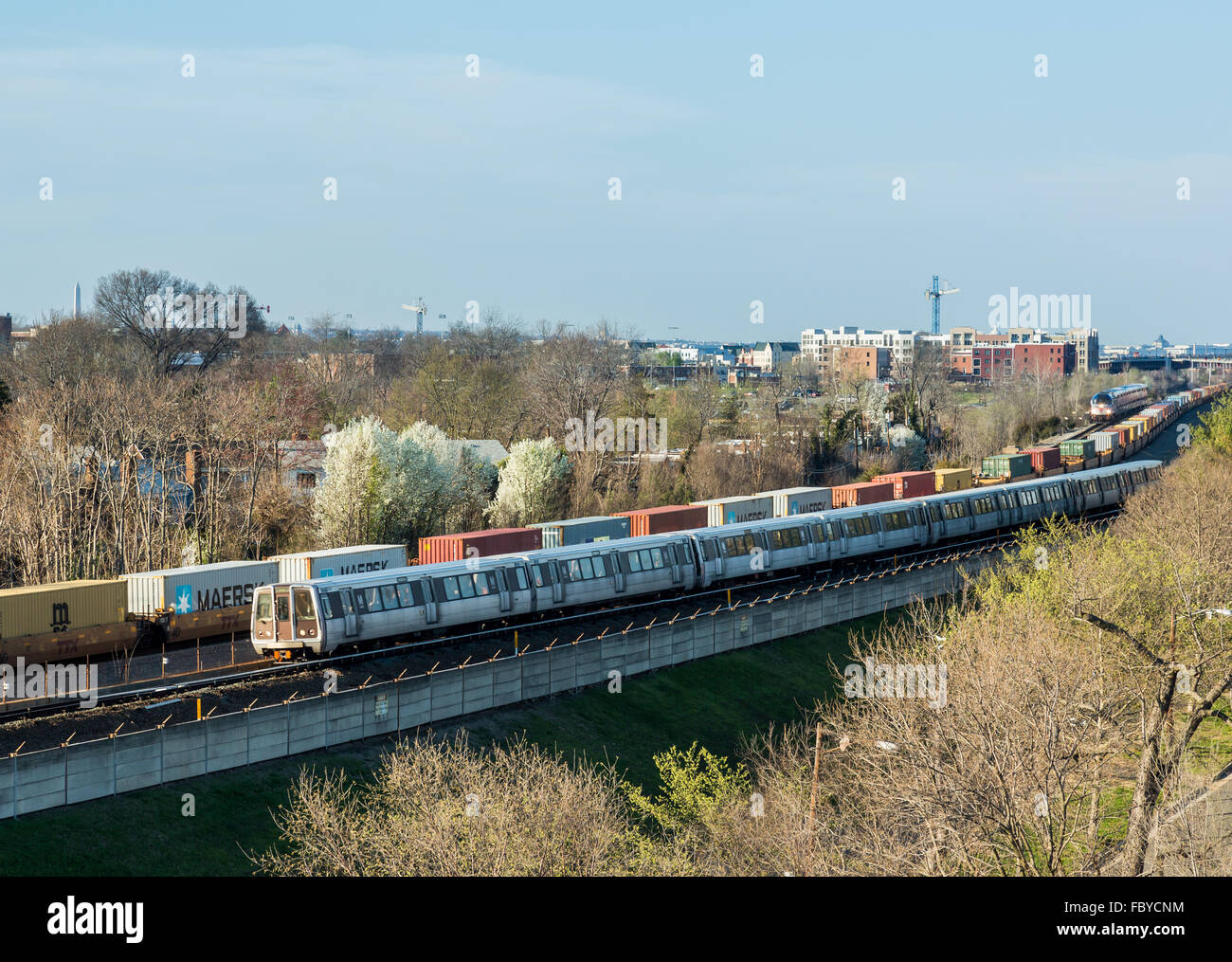 Freight train pulls into Alexandria station in VA Stock Photo