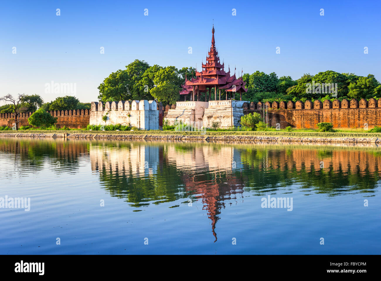 Mandalay, Myanmar at the palace wall and moat. Stock Photo