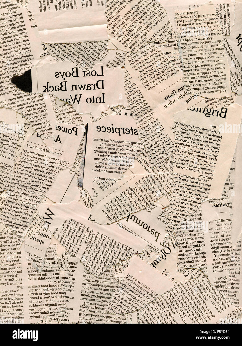 different shaped scraps of newspapers Stock Photo