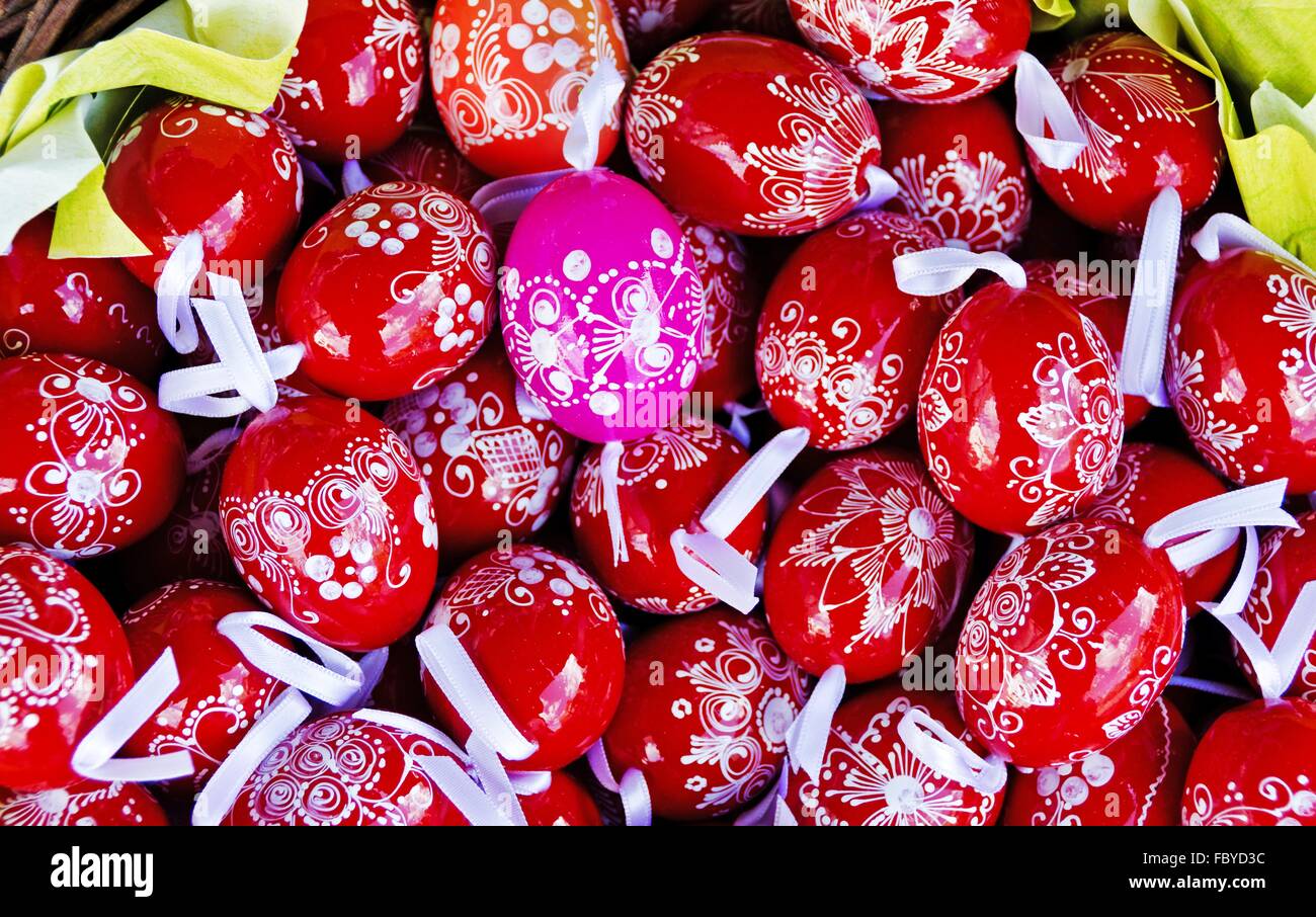 red and pink Easter eggs Stock Photo