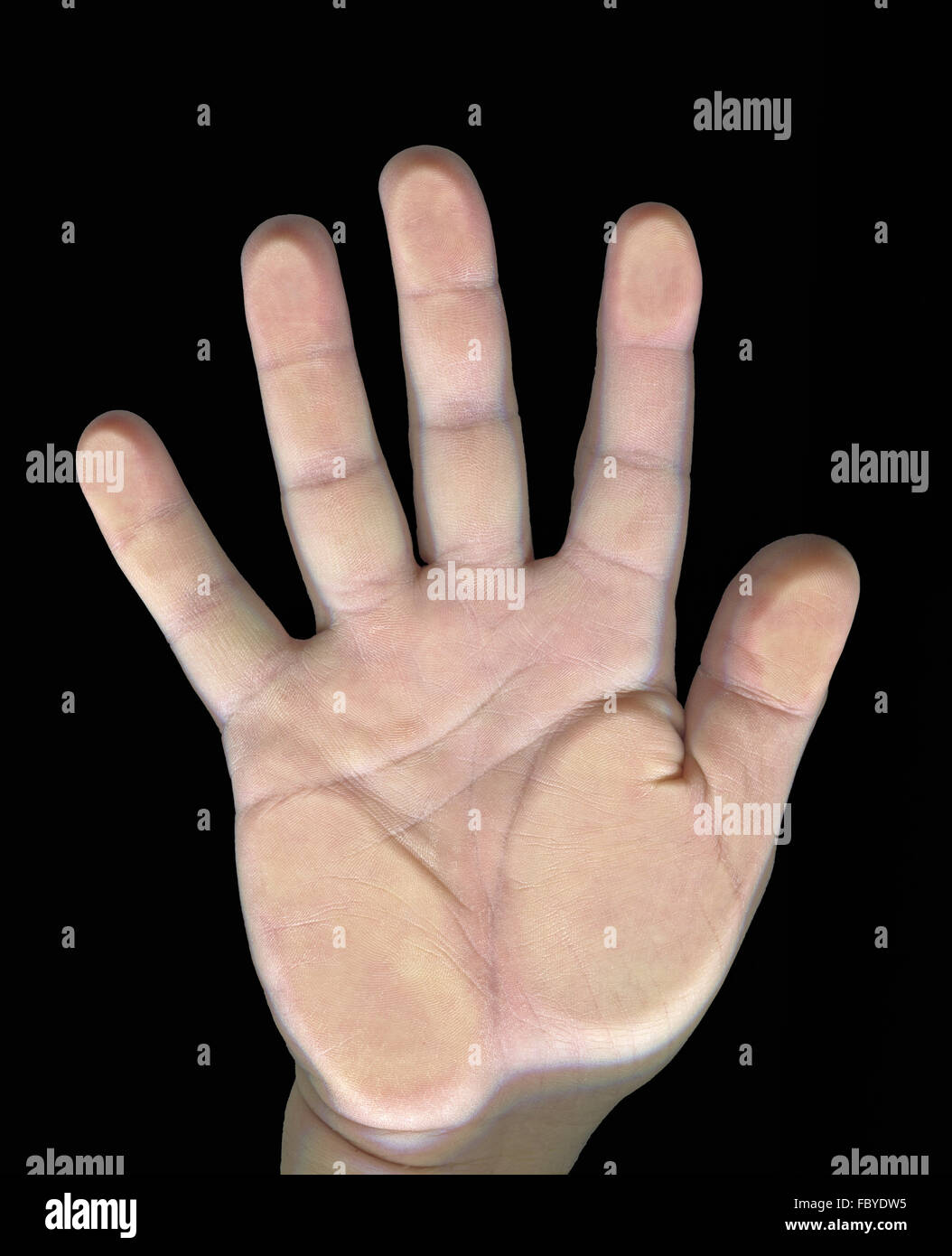 right hand on a glass plate Stock Photo