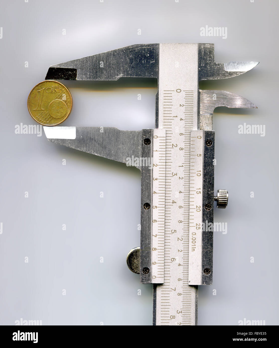 One Eurocent at a sliding caliper Stock Photo