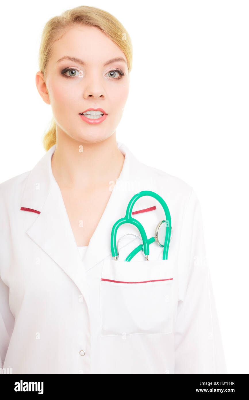Woman doctor in lab coat with stethoscope. Medical Stock Photo Alamy