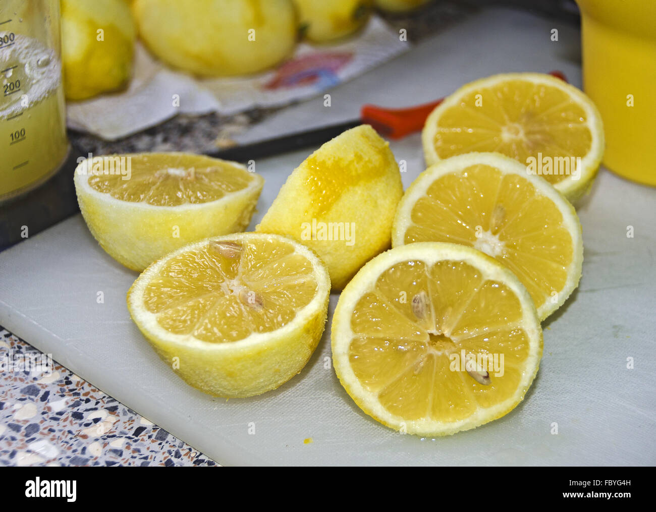 bisected and peeled lemons Stock Photo