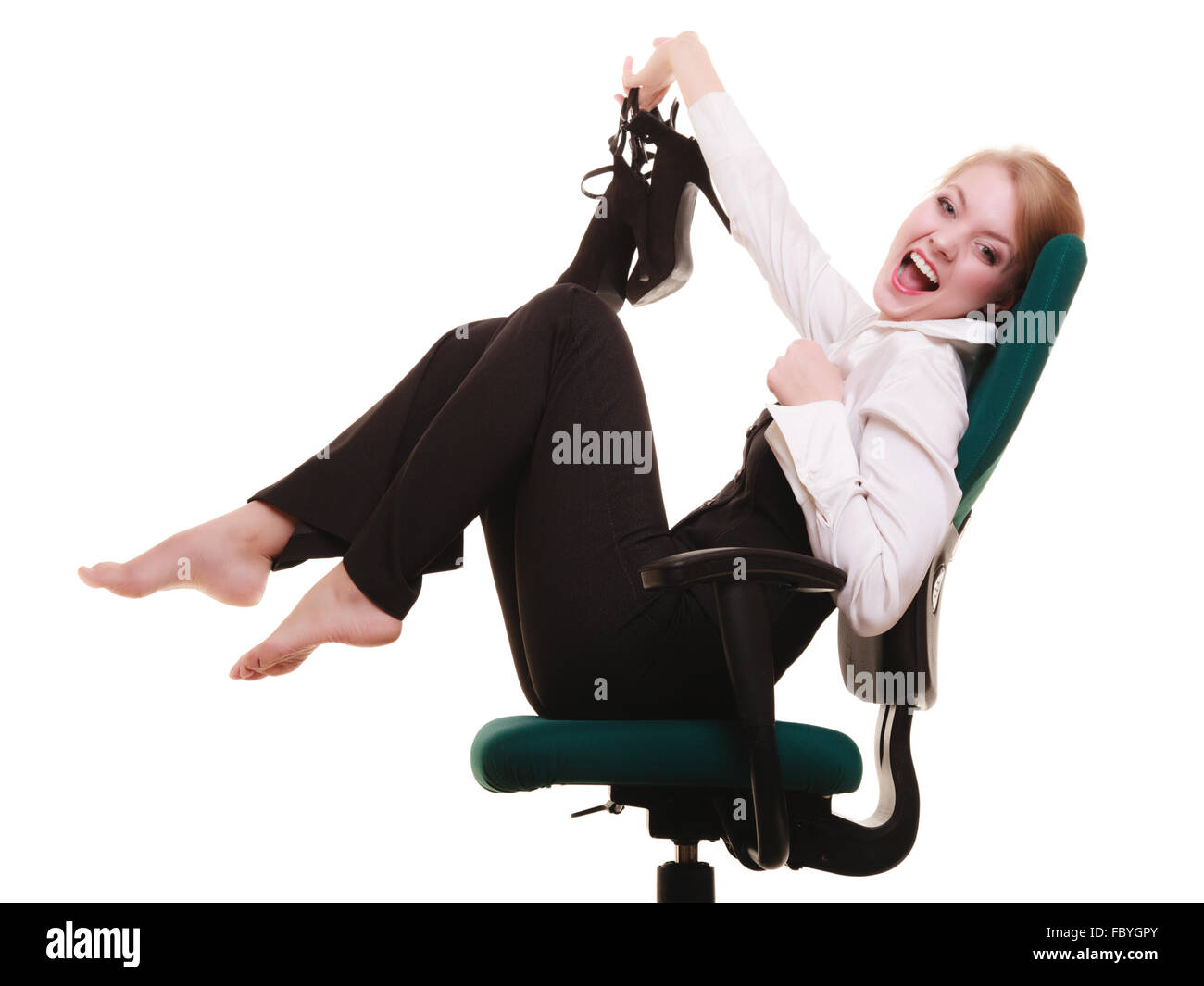 Break from work. Businesswoman relaxing on chair Stock Photo Alamy