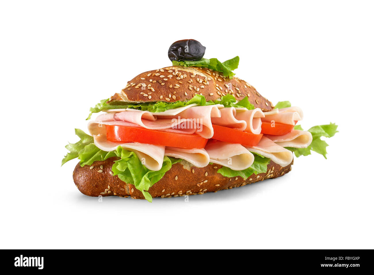 Sandwich with lettuce tomato ham and cheese - decorated food Stock Photo