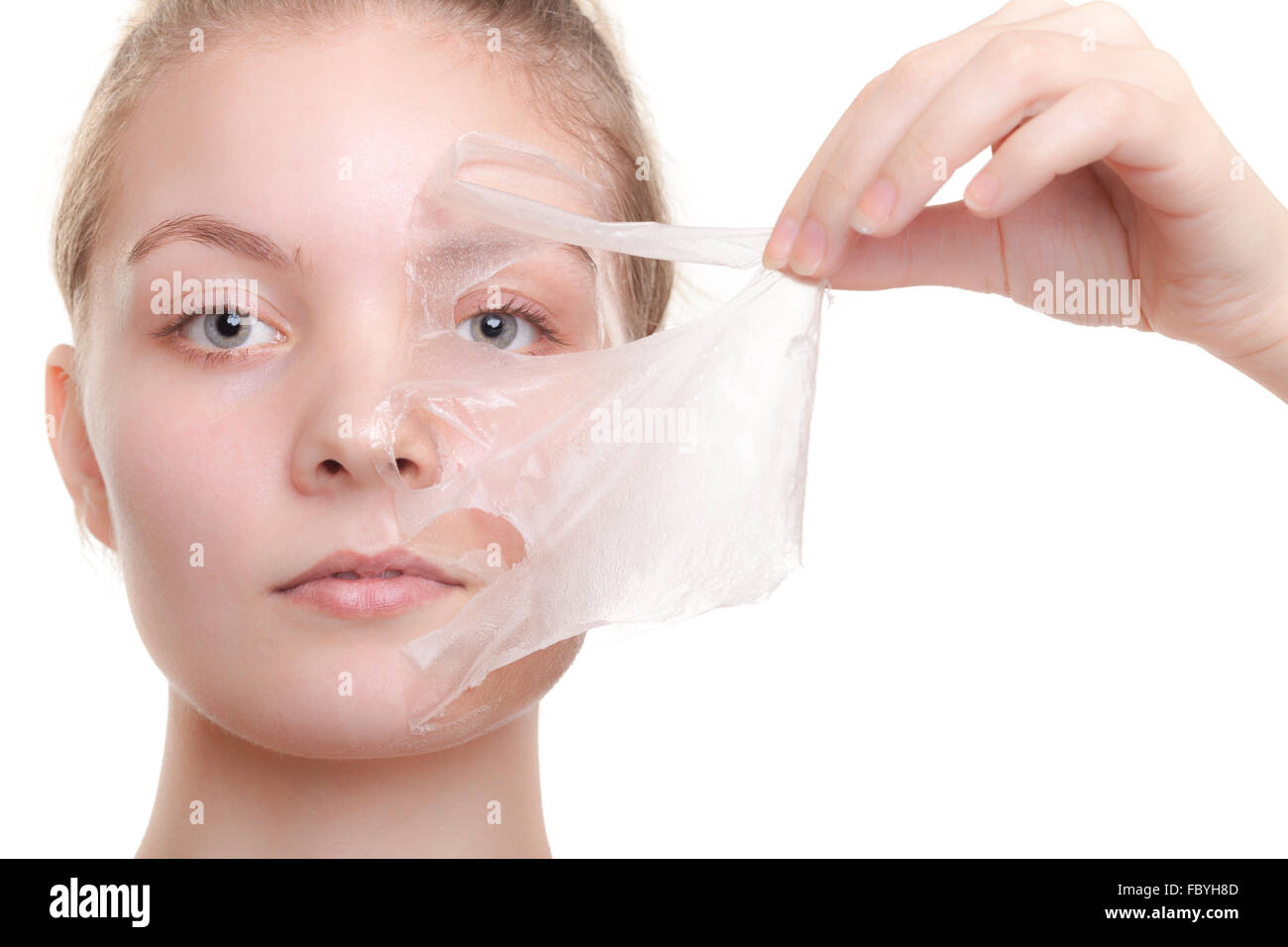 Girl woman in facial peel off mask. Skin care Stock Photo Alamy