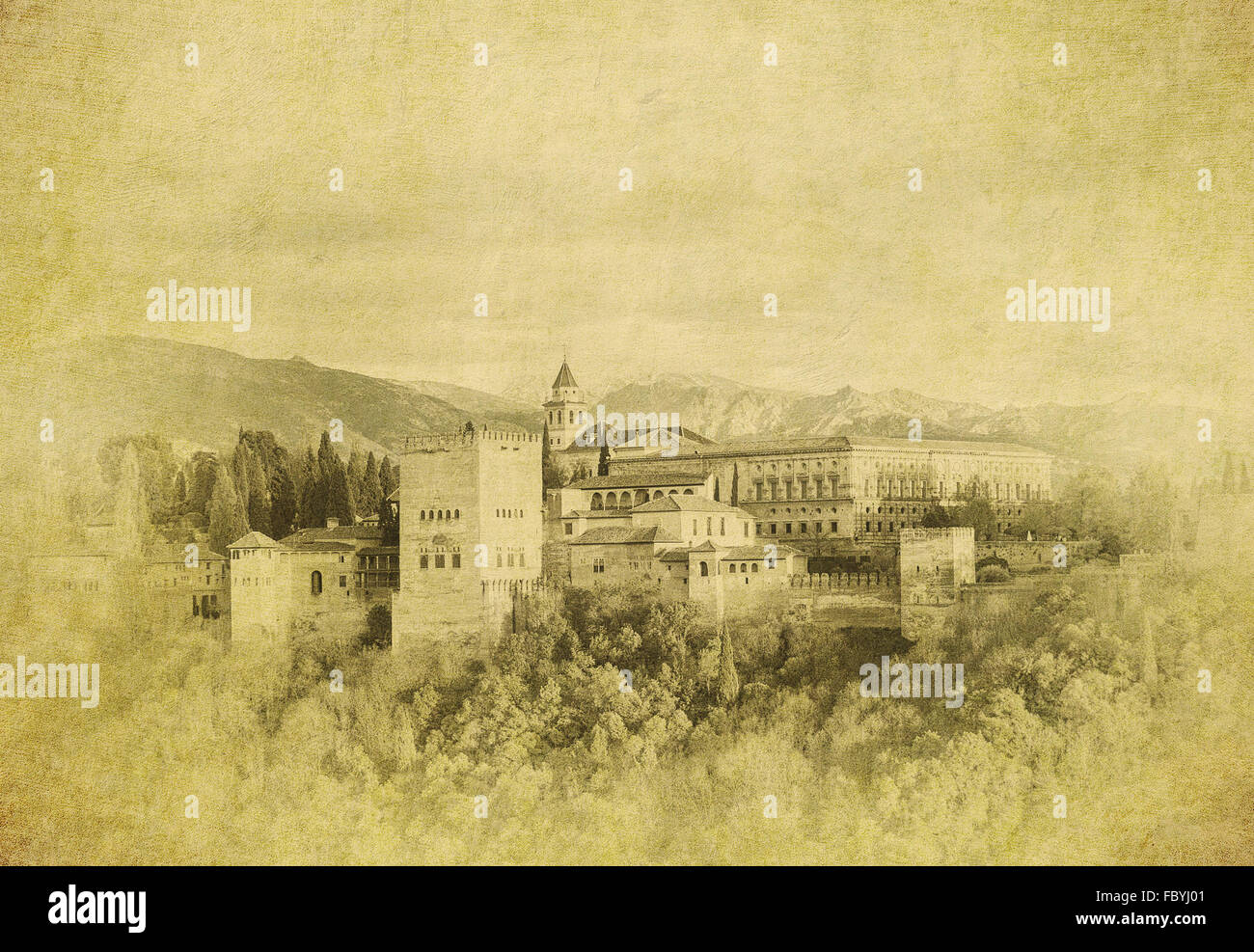 Vintage image of  of Alhambra palace, Granada, Spain Stock Photo