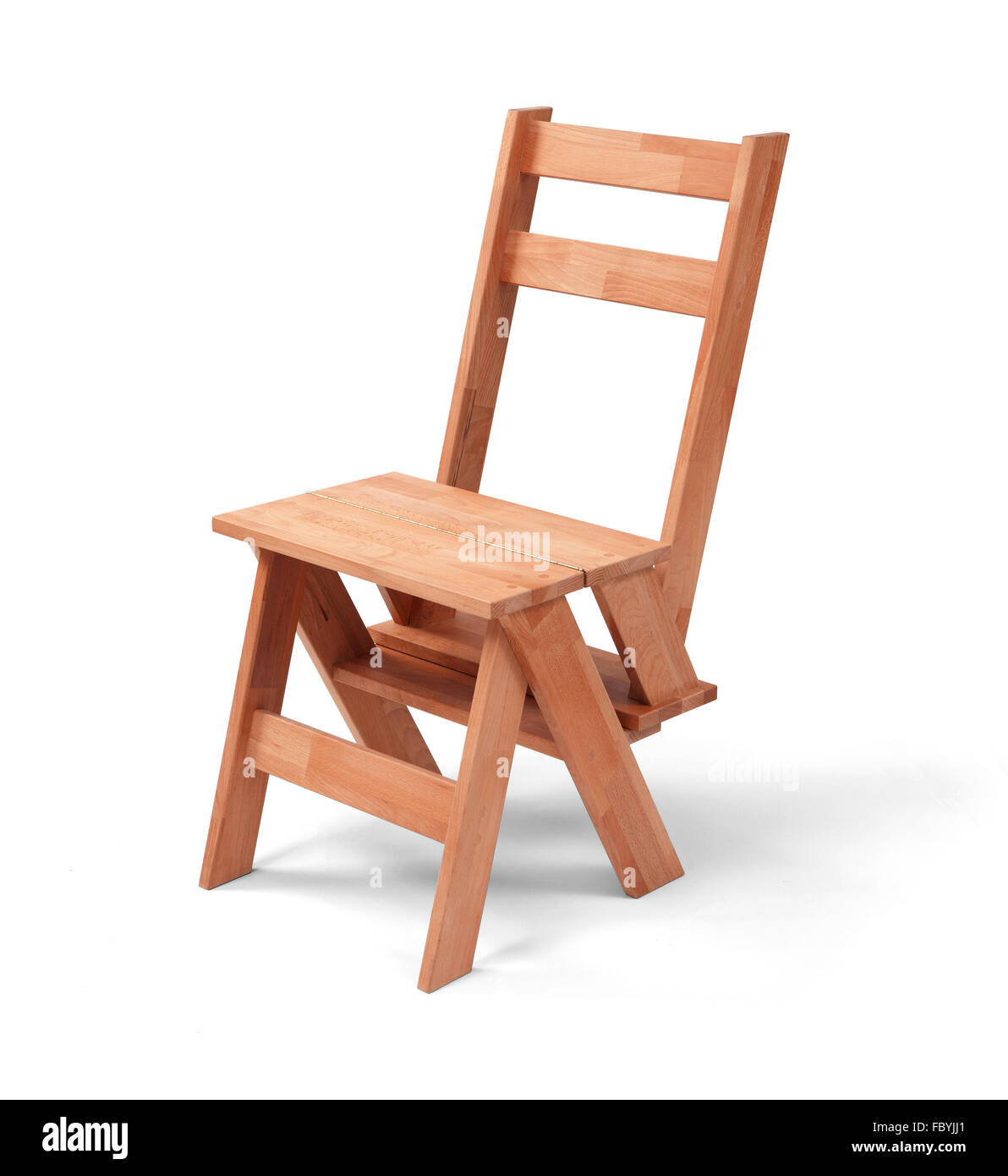 Wooden painter combained chair-ladder isolated on white with clipping path Stock Photo