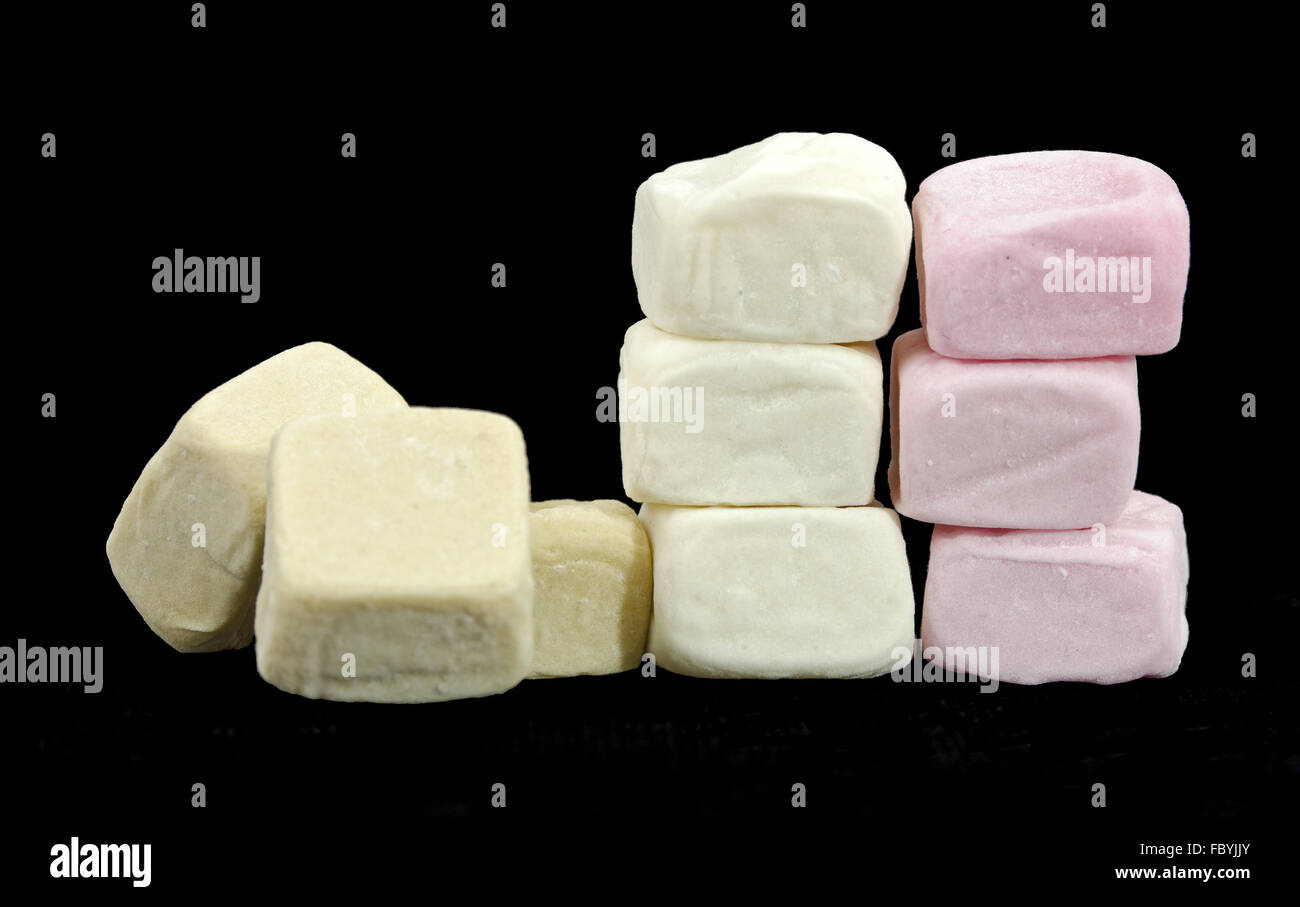 collapsed wall  made of marshmallow cubes Stock Photo