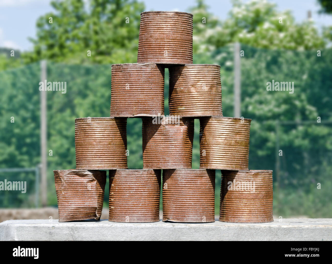 stack of rusty tins Stock Photo