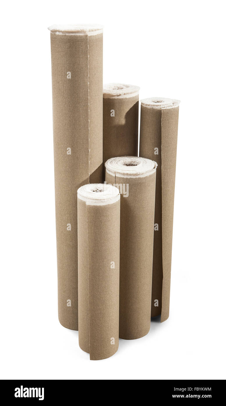 Blank white rolls of fabris canvas for paintings isolated with clipping path Stock Photo