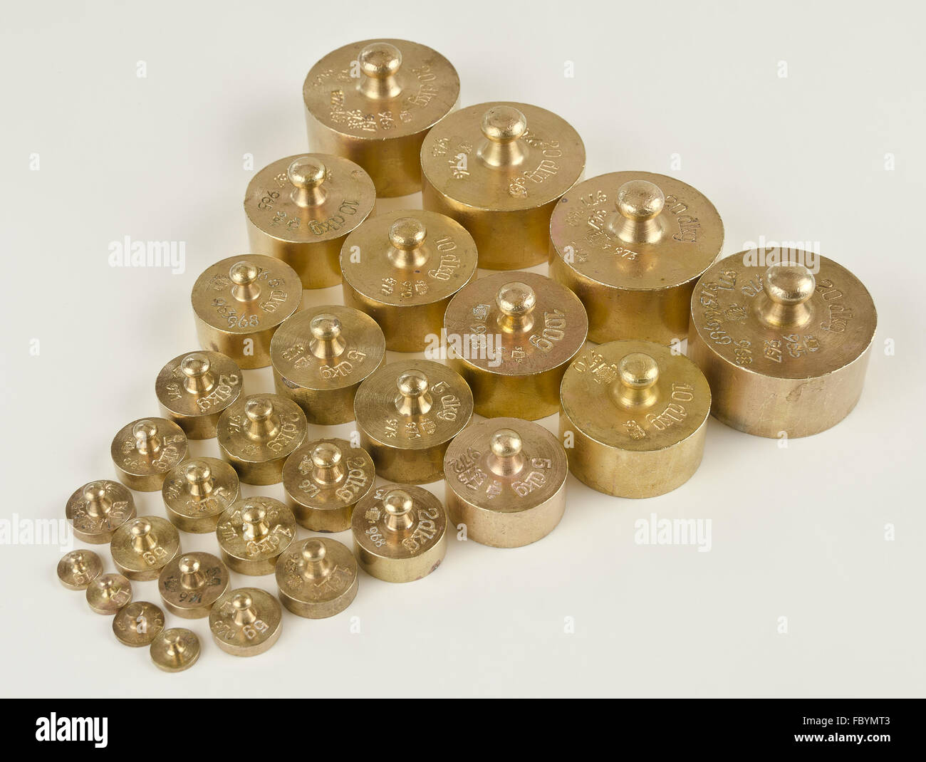 weights made from brass with hallmarks Stock Photo