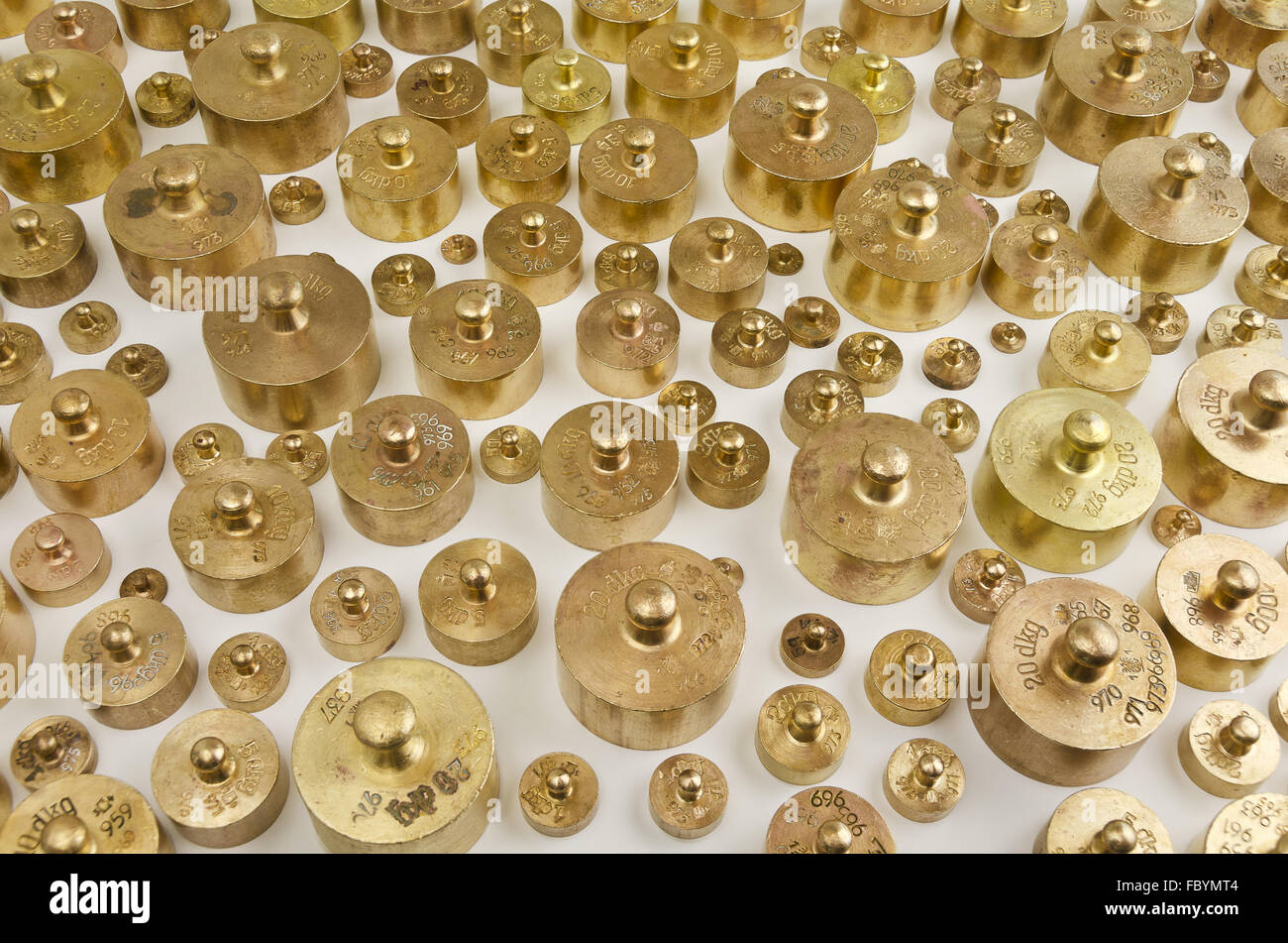 weights made from brass with hallmarks Stock Photo Alamy