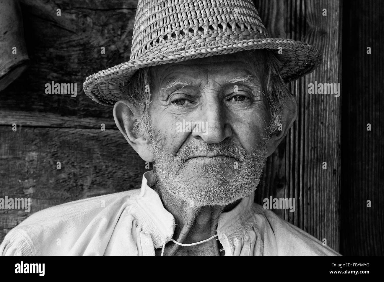 portrait of an elderly man from the district of Maramures Stock Photo