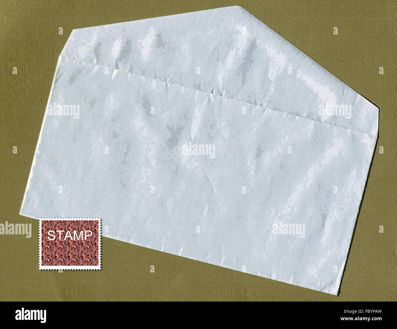 white envelope with open flap and stamp Stock Photo