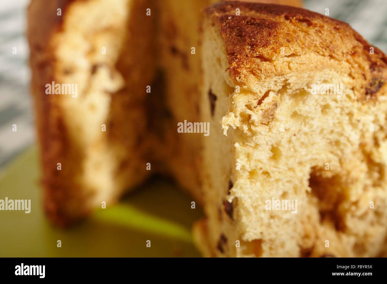 Slices of panettone, the Italian holiday sweet bread Stock Photo